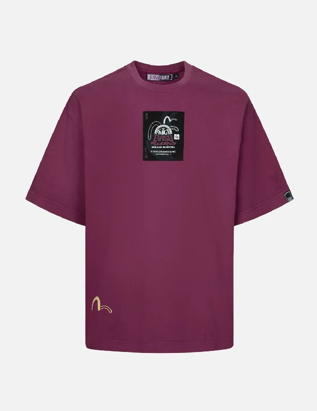 Men's short - sleeve linen t - shirts for summer beach outingsLabel and Seagull Print Oversized T-shirt Men's short - sleeve linen t - shirts for summer beach outingsLabel and Seagull Print Oversized T-shirt