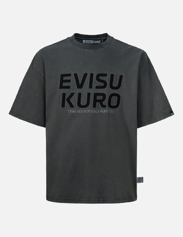 Men's distressed denim - look t - shirts with a rugged appealLogo Appliqué and Slogans Embroidery Oversized T-shirt Men's distressed denim - look t - shirts with a rugged appealLogo Appliqué and Slogans Embroidery Oversized T-shirt