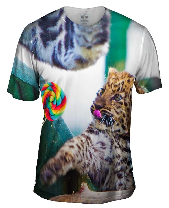 Men's eco - friendly recycled t - shirts for sustainable fashion choicesLollipop Baby Leopard Men's eco - friendly recycled t - shirts for sustainable fashion choicesLollipop Baby Leopard