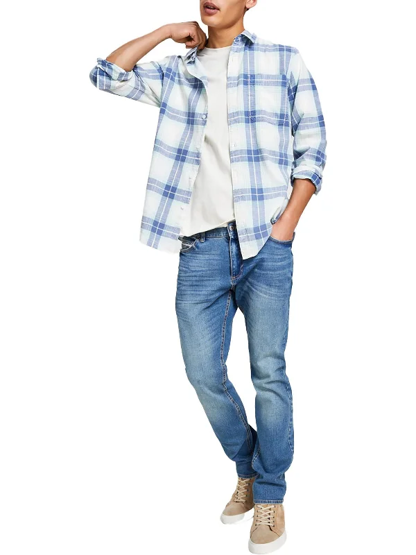 Men's tie - dye t - shirts with a bohemian styleMens Plaid Cotton Button-Down Shirt