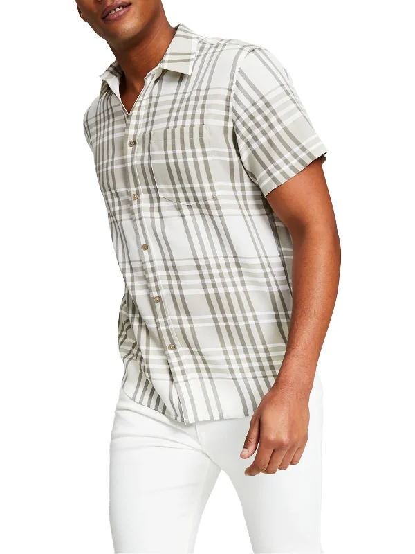 Men's mock - neck t - shirts with a modern and sleek styleMens Plaid Woven Button-Down Shirt