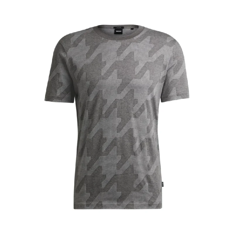 Men's smart - casual checkered t - shirts for semi - formal occasionsMercerized-cotton T-shirt with houndstooth jacquard Men's smart - casual checkered t - shirts for semi - formal occasionsMercerized-cotton T-shirt with houndstooth jacquard