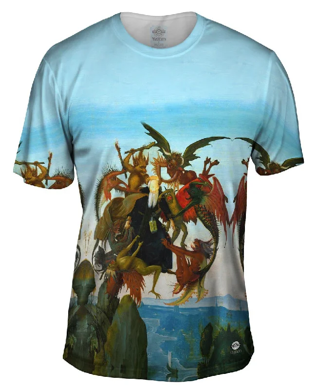 Men's long - sleeve henley t - shirts with button - down placketsMichelangelo - "The Torment of Saint Anthony" (1487) Men's long - sleeve henley t - shirts with button - down placketsMichelangelo - "The Torment of Saint Anthony" (1487)