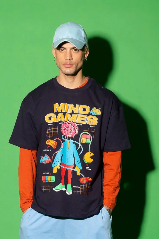 Men's mock - neck t - shirts with a modern and sleek styleMind Games Oversized T-Shirt Men's mock - neck t - shirts with a modern and sleek styleMind Games Oversized T-Shirt