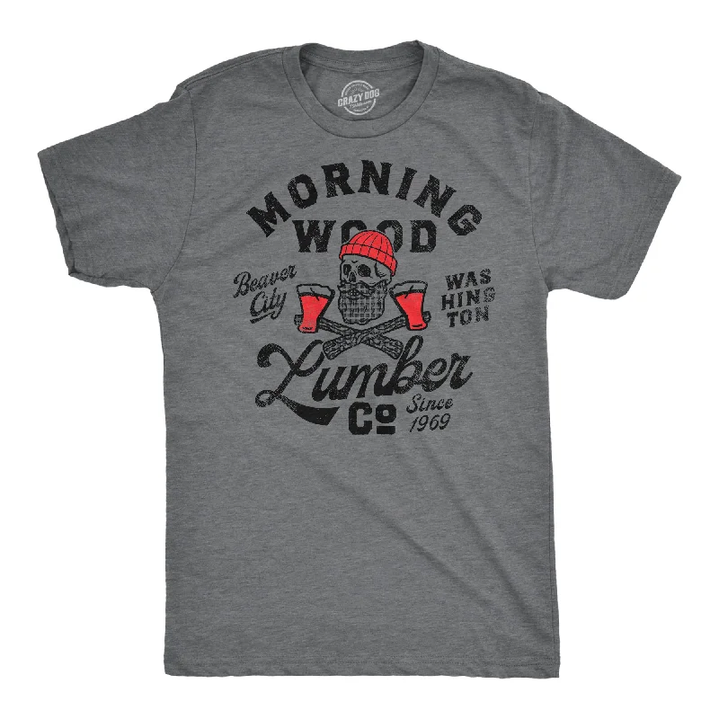 Men's button - front t - shirts with a unique artistic printMorning Wood Lumber Co Men's T Shirt Men's button - front t - shirts with a unique artistic printMorning Wood Lumber Co Men's T Shirt