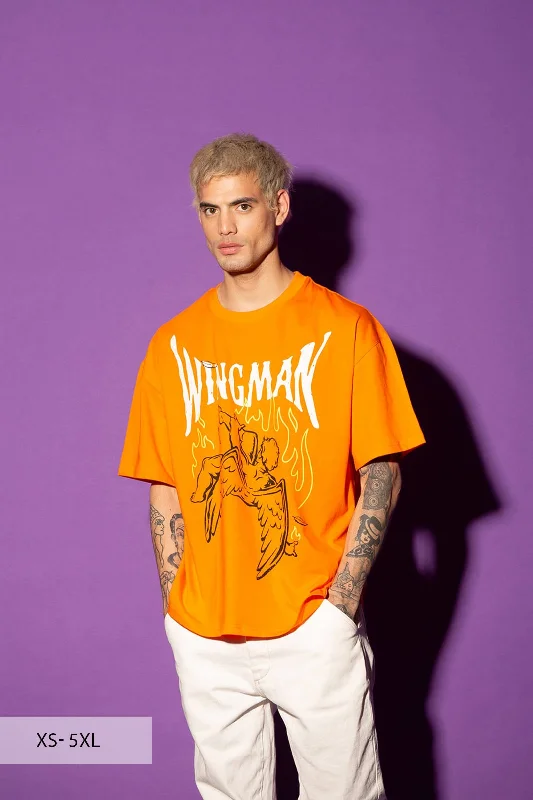 Men's polo t - shirts with a contrast collar for a preppy lookOrange Wingman Oversized T-Shirt Men's polo t - shirts with a contrast collar for a preppy lookOrange Wingman Oversized T-Shirt