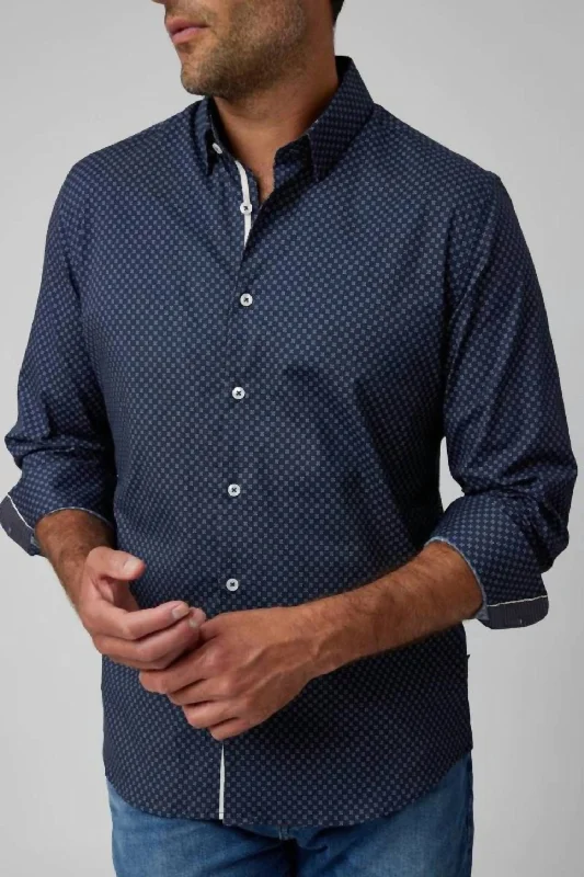 Men's long - sleeve henley t - shirts with button - down placketsOrnament Long Sleeve Shirt In Navy Men's long - sleeve henley t - shirts with button - down placketsOrnament Long Sleeve Shirt In Navy