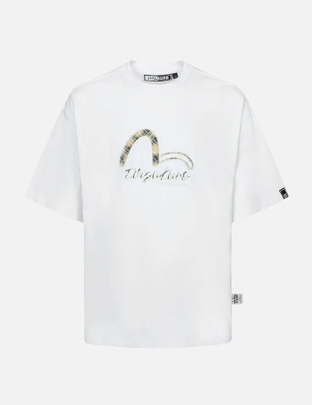 Men's lightweight performance t - shirts for running marathonsPaisley Check Insert Seagull Loose Fit T-shirt Men's lightweight performance t - shirts for running marathonsPaisley Check Insert Seagull Loose Fit T-shirt