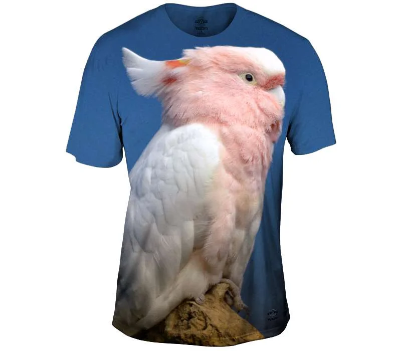 Men's printed Hawaiian t - shirts for tropical vacationsPerched Pink Parrot