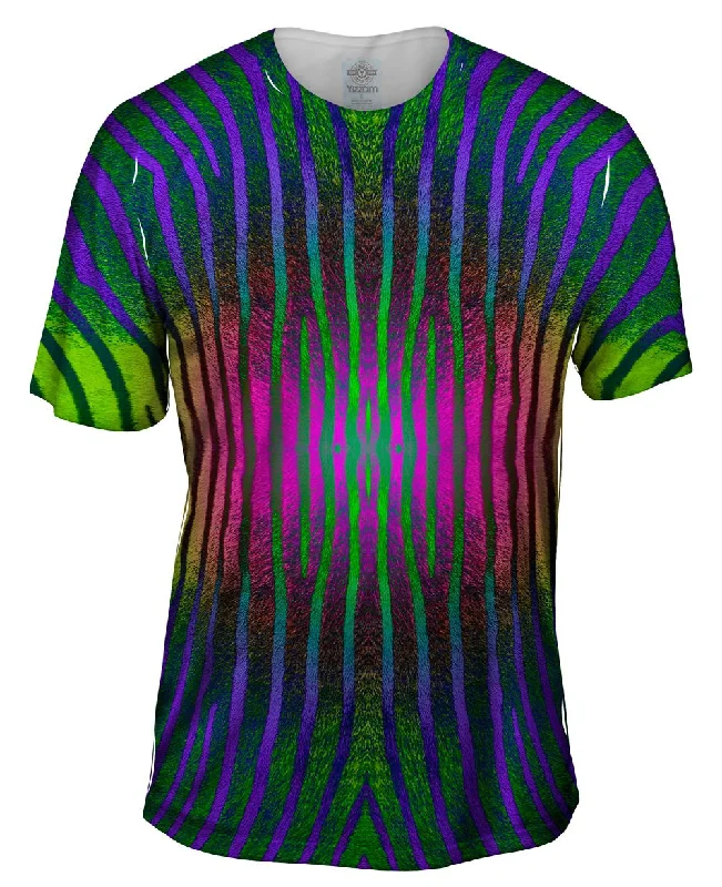 Men's thermal t - shirts with a high - neck design for cold weatherPink Purple Green Zebra Stripes Men's thermal t - shirts with a high - neck design for cold weatherPink Purple Green Zebra Stripes