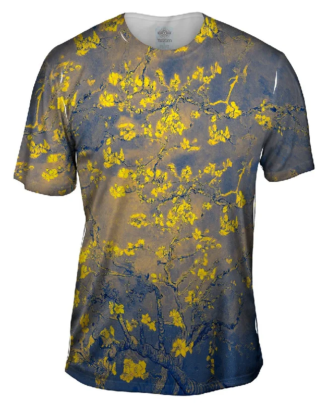 Men's eco - friendly recycled t - shirts for sustainable fashion choicesPop Art - "Van Gogh Blossoming Navy Gold" (1890) Men's eco - friendly recycled t - shirts for sustainable fashion choicesPop Art - "Van Gogh Blossoming Navy Gold" (1890)