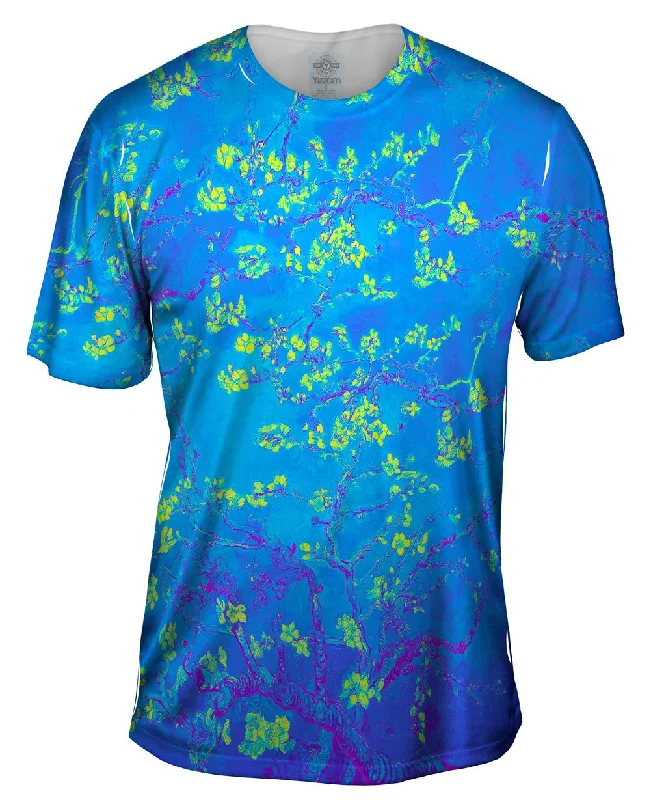 Men's polo t - shirts with a contrast collar for a preppy lookPop Art - "Van Gogh Blossoming Purple Blue" (1890) Men's polo t - shirts with a contrast collar for a preppy lookPop Art - "Van Gogh Blossoming Purple Blue" (1890)