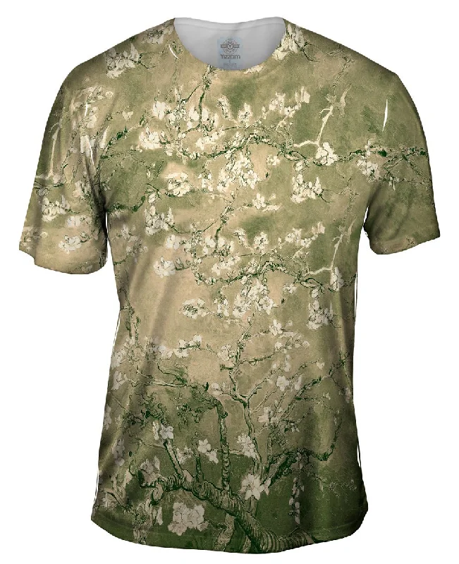 Men's button - front t - shirts with a unique artistic printPop Art - "Van Gogh Blossoming Tan" (1890)