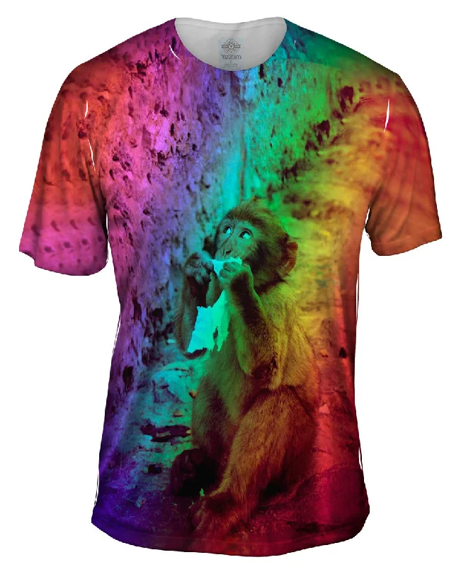 Men's button - front t - shirts with a unique artistic printRainbow Baby Monkey