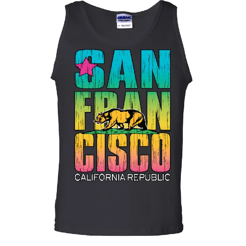 Men's moisture - wicking athletic t - shirts for intense workoutsSan Francisco California Neon Rainbow Asst Colors Tank Top