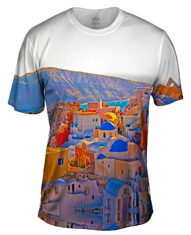 Men's distressed denim - look t - shirts with a rugged appealSantorini Oia Village
