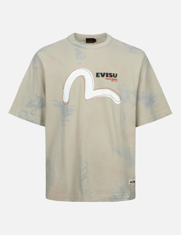 Men's ribbed t - shirts with a textured finish for added styleSeagull and Logo Print Loose Fit T-shirt Men's ribbed t - shirts with a textured finish for added styleSeagull and Logo Print Loose Fit T-shirt