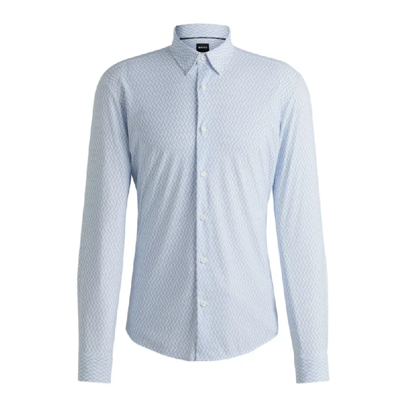 Men's long - sleeve henley t - shirts with button - down placketsSlim-fit shirt in printed performance-stretch jersey Men's long - sleeve henley t - shirts with button - down placketsSlim-fit shirt in printed performance-stretch jersey