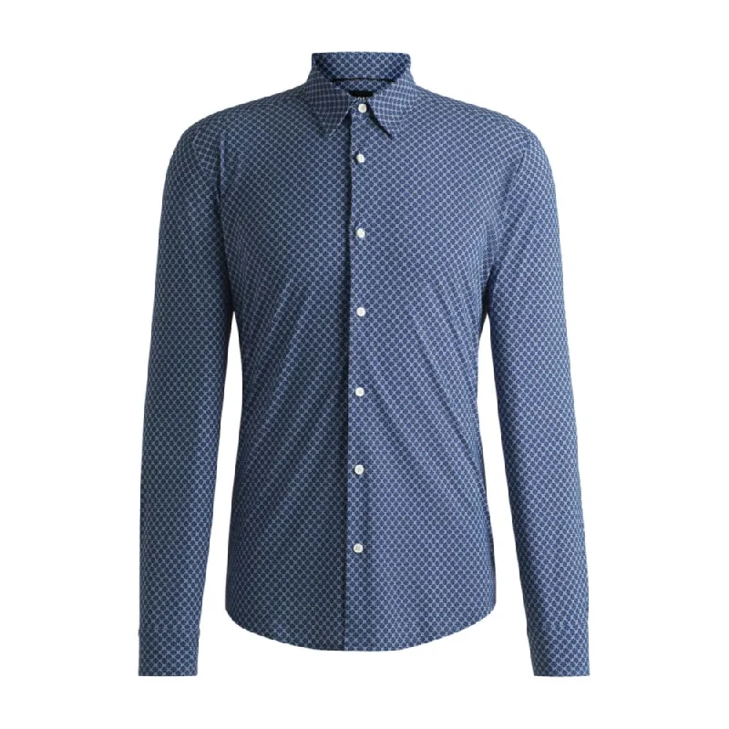 Men's smart - casual checkered t - shirts for semi - formal occasionsSlim-fit shirt in printed performance-stretch jersey Men's smart - casual checkered t - shirts for semi - formal occasionsSlim-fit shirt in printed performance-stretch jersey