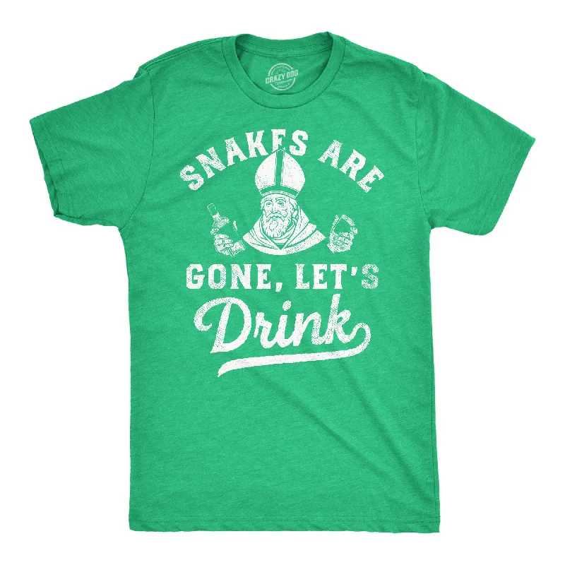 Men's smart - casual checkered t - shirts for semi - formal occasionsSnakes Are Gone Lets Drink Men's T Shirt Men's smart - casual checkered t - shirts for semi - formal occasionsSnakes Are Gone Lets Drink Men's T Shirt
