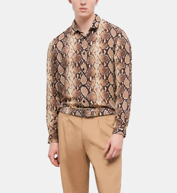 Men's long - sleeve henley t - shirts with button - down placketsSnakeskin Print Casual Shirt Men's long - sleeve henley t - shirts with button - down placketsSnakeskin Print Casual Shirt