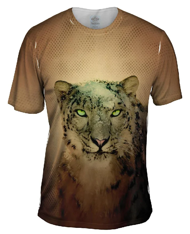 Men's button - front t - shirts with a unique artistic printSnowy Snow Leopard