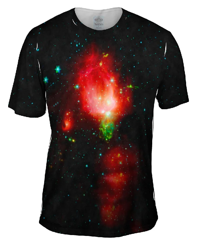 Men's button - front t - shirts with a unique artistic printSpace Galaxy Cluster