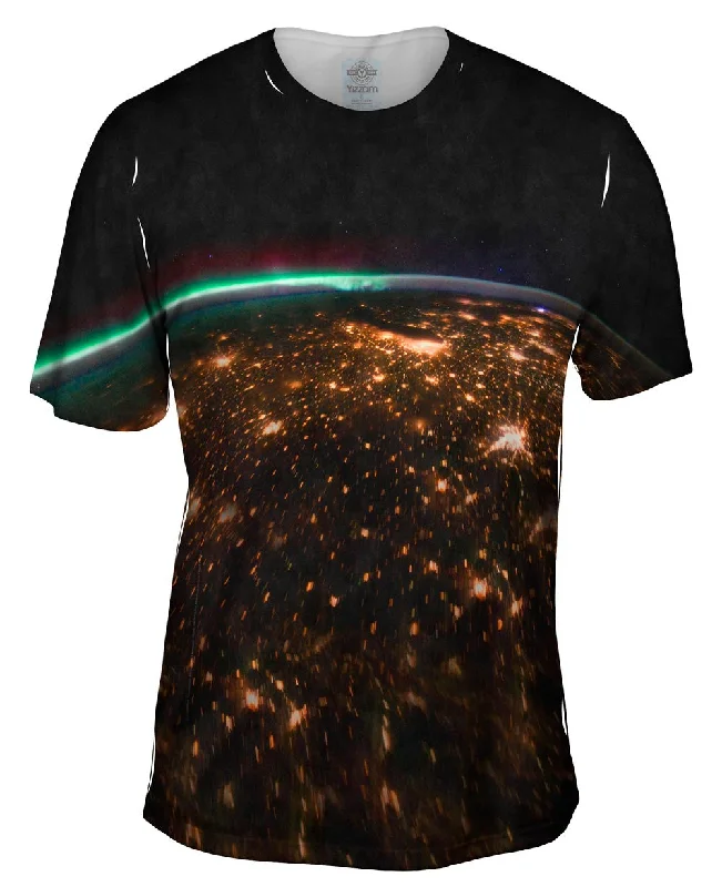 Men's printed Hawaiian t - shirts for tropical vacationsSpace Midwest Night Aurora Borealis Men's printed Hawaiian t - shirts for tropical vacationsSpace Midwest Night Aurora Borealis