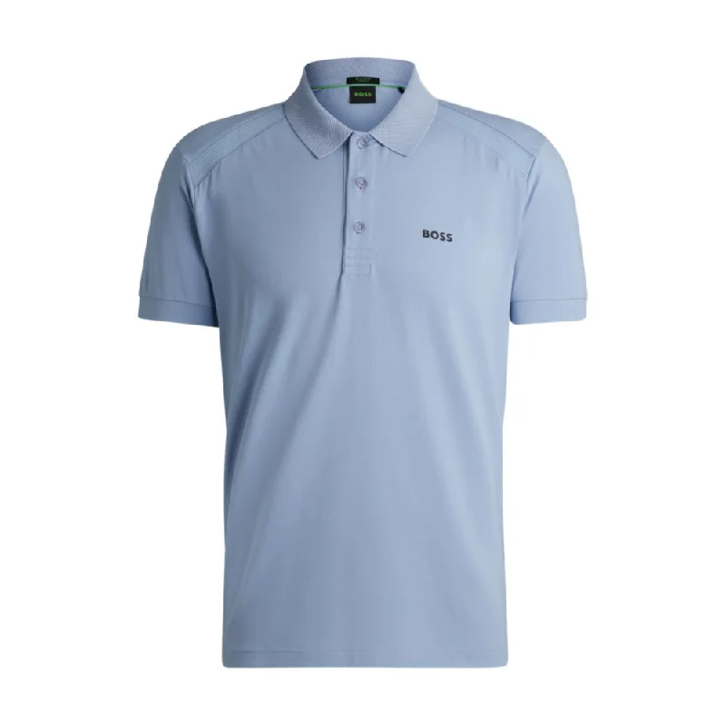 Men's polo t - shirts with a contrast collar for a preppy lookStretch-cotton polo shirt with striped tape inserts Men's polo t - shirts with a contrast collar for a preppy lookStretch-cotton polo shirt with striped tape inserts