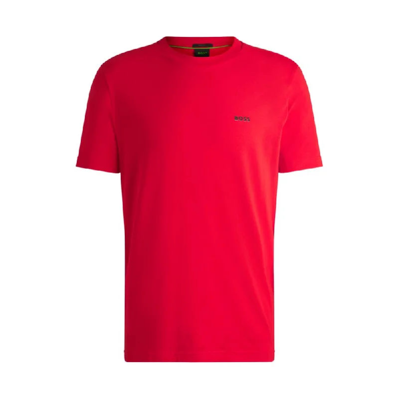 Men's short - sleeve linen t - shirts for summer beach outingsStretch-cotton regular-fit T-shirt with contrast logo Men's short - sleeve linen t - shirts for summer beach outingsStretch-cotton regular-fit T-shirt with contrast logo