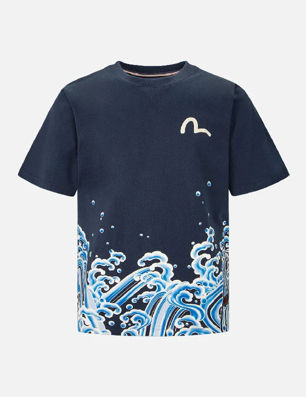 Men's tie - dye t - shirts with a bohemian styleTattoo Waves Graphic Print T-shirt