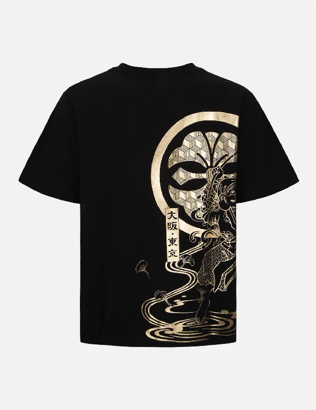 Men's smart - casual checkered t - shirts for semi - formal occasions“The Fisherman God of Fortune” Foil Print T-Shirt Men's smart - casual checkered t - shirts for semi - formal occasions“The Fisherman God of Fortune” Foil Print T-Shirt