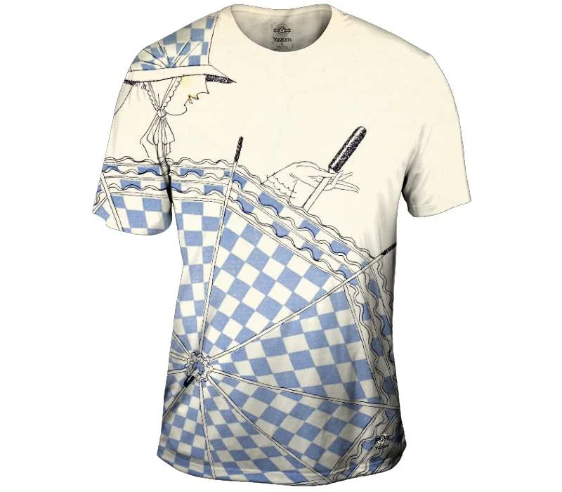 Men's short - sleeve linen t - shirts for summer beach outingsThe Umbrella Woman