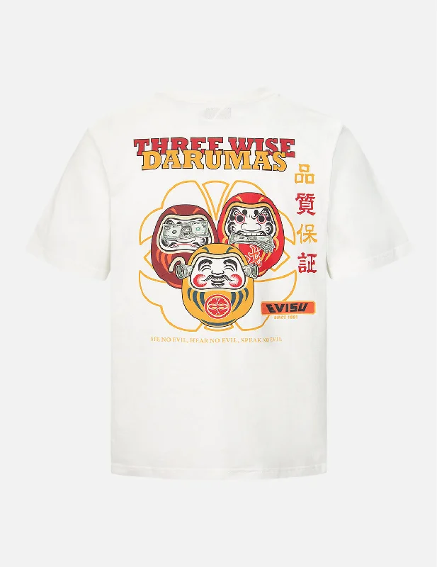 Men's distressed denim - look t - shirts with a rugged appealThree Wise Darumas Print T-shirt Men's distressed denim - look t - shirts with a rugged appealThree Wise Darumas Print T-shirt