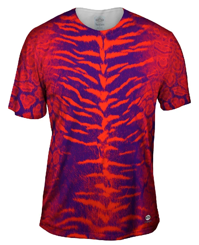 Men's smart - casual checkered t - shirts for semi - formal occasionsTiger Leopard Skin Orange Purple Men's smart - casual checkered t - shirts for semi - formal occasionsTiger Leopard Skin Orange Purple