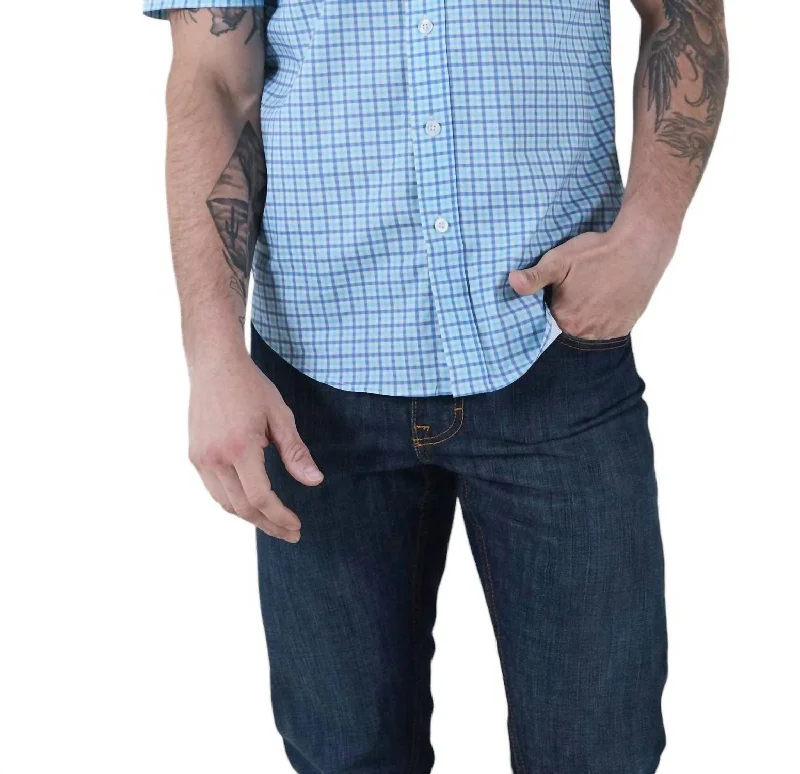 Men's printed Hawaiian t - shirts for tropical vacationsTucco Mini Check Shirt In Blue Men's printed Hawaiian t - shirts for tropical vacationsTucco Mini Check Shirt In Blue