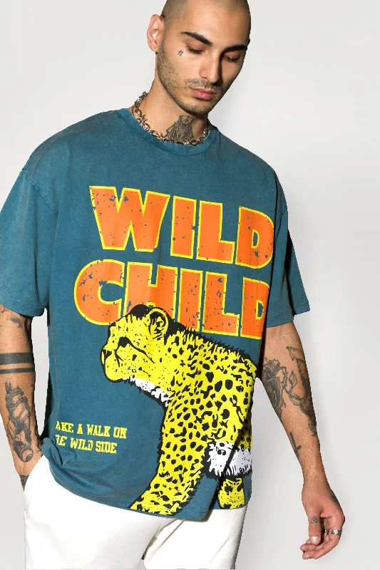 Men's slim - fit graphic t - shirts with vintage rock band printsUntamed Faded Effect Oversized T-Shirt Men's slim - fit graphic t - shirts with vintage rock band printsUntamed Faded Effect Oversized T-Shirt