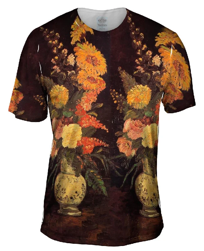Men's long - sleeve henley t - shirts with button - down placketsVan Gogh -"Vase with Asters" (1886) Men's long - sleeve henley t - shirts with button - down placketsVan Gogh -"Vase with Asters" (1886)