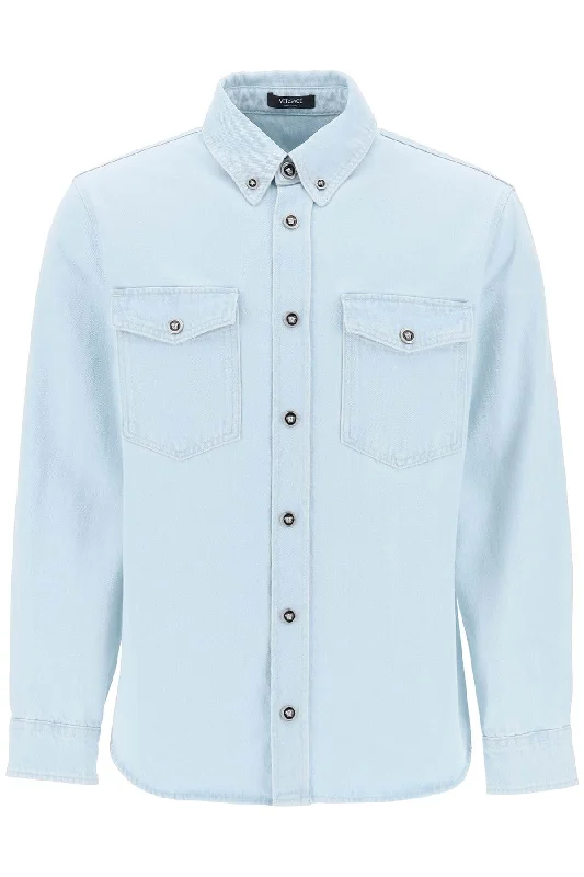 Men's short - sleeve linen t - shirts for summer beach outingsVersace Men's "Medusa blue Shirt Men's short - sleeve linen t - shirts for summer beach outingsVersace Men's "Medusa blue Shirt