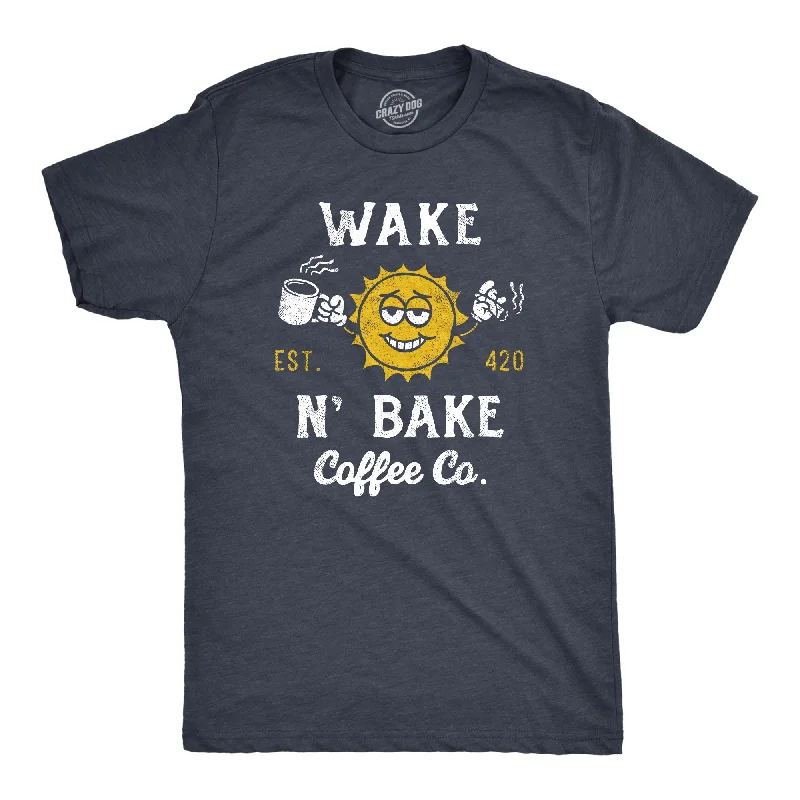 Men's long - sleeve henley t - shirts with button - down placketsWake N Bake Coffee Co Men's T Shirt