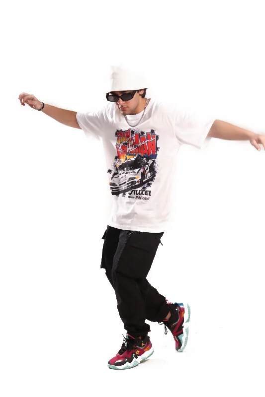 Men's slim - fit graphic t - shirts with vintage rock band printsWhite Motorsport Oversized T-Shirt Men's slim - fit graphic t - shirts with vintage rock band printsWhite Motorsport Oversized T-Shirt