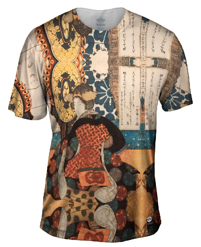 Men's mock - neck t - shirts with a modern and sleek styleYashima Gakute - "A Woman Playing A Large Suspended Drum" Men's mock - neck t - shirts with a modern and sleek styleYashima Gakute - "A Woman Playing A Large Suspended Drum"