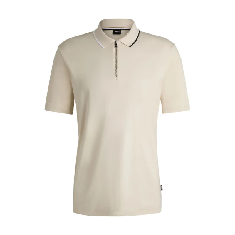 Men's thermal t - shirts with a high - neck design for cold weatherZip-neck polo shirt in interlock cotton Men's thermal t - shirts with a high - neck design for cold weatherZip-neck polo shirt in interlock cotton