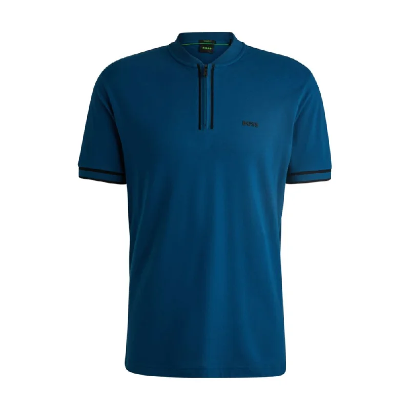 Men's polo t - shirts with a contrast collar for a preppy lookZip-neck polo shirt in stretch-cotton piqu